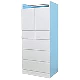 チェスト タンス 幅60 完成品 木製 ツートンカラー ハイチェスト 収納家具 AYU-3-321-F (ブルー)