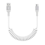 USB-A to USB-Cケーブル コイル型 3A/QC3.0対応 伸縮0.45-1.85m 車用 Type-Cケーブル ホワイト