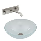 VigoホワイトFrost容器シンクand Titus壁マウント蛇口with Pop Up、つや消しニッケル
