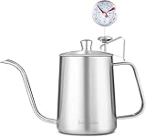 Easyworkz グースネック ケトル 600ml 温度計付き ステンレス鋼 コーヒー ポット ハンド ドリップ 「シルバー」