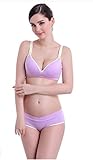 【ママ＆キッズ】Poche マタニティ 6色 下着セット 上下 授乳 ブラジャー パンツ シンプル 産前 産後 (M, パープル)