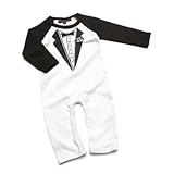 Tuxedo Baby Grow White with Black Sleeves - Romper Suit/Babygrow 0-3 months by Nappy Head