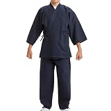 [江戸てん] 作務衣 刺子 （綿100％） 刺子作務衣 さむえ 無地 通年 メンズ 濃紺 M