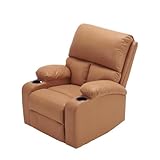オーエスジェイ(OSJ) リクライニングソファー 電動リクライニングソファー 1人掛け ゲーミングチェア PUレザー 140° キャメル
