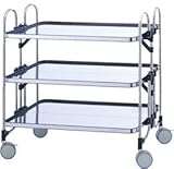 保育学校用品　厨房　　ステンレス折りたたみワゴン　３段幅９０cm　折りたたんだ状態で移動できます　日本製