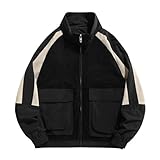 [Taopagii] ジャケット メンズ コーデュロイジャケット ジャンパー オーバーサイズ ゆったり パッチワーク 韓国風 おしゃれ 立ち襟 ビックポケット ストリート カジュアル ブルゾン アウトドア スポーツ ブラック M