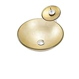 HomeLava 洗面ボウル 洗面ボール 手洗い器 洗面化粧台 手洗い鉢トイレ 華麗系洗面ボ-ル 手洗いボウルセット 洗面ボウル おしゃれ 洗面ボウル ガラス 彩色上絵洗面ボウル＆蛇口セット 浴室用 キッチン用 強化ガラス製 排水金具と蛇口付き（丸）