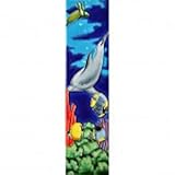 Dolphin with Fish垂直装飾セラミック壁アートタイル4 x 16