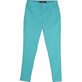French Toast Big Girls' Pull on Twill Pant Drift Turquoise 10/12 [並行輸入品]
