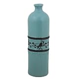 Essential D?cor Entrada Collection Birds Ceramic Vase, 4.53 by 15.75-Inch, Blue with Black [並行輸入品]