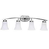Tangkula 4-light Vanityライト壁マウントサテンニッケル仕上げガラスシェードバスルームベッドルームUL e26