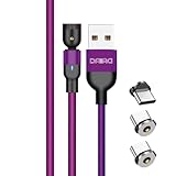 DAIAD USB A to Type-C マグネット式 充電ケーブル 1PIN 充電専用 着脱式 LED付き 防塵キャップ 首振り L字 360度回転 ナイロン編組 端子3個セット 1m (パープル)