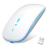 【極薄型モデル＆Type-C充電式】マウス 無線 Bluetooth 5.2 ワイヤレスマウス 静音 瞬時接続 小型 高感度 ブルートゥース 2.4GHz 3段階DPI切替 省エネ 7色ライト 光学式 高耐久性 Mac/Windows/Surface/パソコン/Mac 対応 TELEC認証取得済み (white)