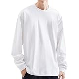 [OMKUY] 長袖tシャツ メンズ 綿100% ロングtシャツ クルーネック 無地 ロングスリーブ Tシャツ 長袖 ロンt 秋服 トップス インナーシャツ 丸首 カットソー ゆったり ティーシャツ プルオーバー カジュアル 大きいサイズ かっこいい 重ね着 部屋着 伸縮性 白 黒 グレー (JP, アルファベット, XL, 標準, 袖口リブ仕様-白)