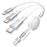 【新登場&3つのtype-c（100W+10W+10W）】3in2 巻き取り充電ケーブル 3in2 充電ケーブルタイプc×3 USB-C to USB-C けーブルPD対応100w/5A QC4.0 高速充電 usb type -c 最大1oow高速データ転送（ type c100ワのみ）マルチ 3台同時給電 充電コード自由式 1.3m 全機種対応 1年間メーカー保証 (ホワイト)
