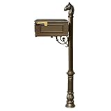 Qualarc Lewistonキャストアルミポストマウントメールボックスシステムwith Post、アルミメールボックス、Ornate Base and Horseheadフィニアル、ブロンズ、船2