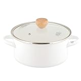 ベストコ 両手鍋 ホーロー キャセロール 20cm ガラス蓋付き IH ガス火対応 ホワイト NQ-0253 ブラン