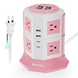 Micshion 延長コード 2個Type-C付 電源タップ タワー 個別スイッチ型 8個AC口 2個USB-Cポート 2個USB-Aポート 2M USB コンセント テーブルタップ 雷ガード usb-c付き たこ足配線 過負荷保護 2層 省エネ ピンク