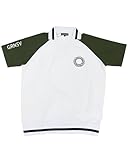 [CASUALINASE] メンズ GIORNO SEVEN ジョルノセブン ゴルフウェア Vネック襟 ポロシャツ ゴルフ 接触冷感 トップス 春夏 ストレッチ 半袖 ライン切替 1-ホワイト XL