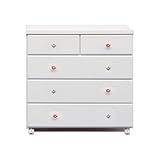 アルファタカバ ベビータンスシリーズ ブロッサムキャスター付きチェスト 80cm幅4段 ホワイト(ハートクリスタルカラフル)