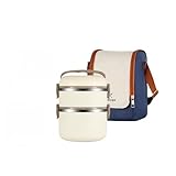 Sariny弁当箱 保温弁当箱 ランチ ご飯容器おかず容器 スープジャー 大容量ステンレスランチジャー 2段 /3段 /4段 真空断熱フードジャー ポータブルお弁当箱 お手入れ簡単 通勤 運動会 通学 キャンプ (カーキ,二層（保温袋付き）)