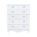 アルファタカバ 子供部屋に置きたいキッズチェスト ポップハート 幅75cm5段タイプ ホワイト(取っ手ブルー)