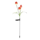 ガーデンライト ソーラーライト IP66防水 センサーで自動点灯&消灯 3LED 造花 ソーラー チューリップ レッド