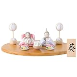 雛人形 ミニ ちりめん 響(ひびき) 淡色にっこりおひなさま 親王飾り 小道具付き 木製台セット 名入れ 名前木札S(別送)つき 日本製 [FUN fun]