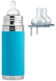 Pura Kiki Stainless Steel Vacuum Insulated Infant Bottle 9 Ounce Aqua Plus 2 Medium Flow Nipples [並行