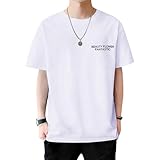 [Shopyruder] tシャツ メンズ 半袖 無地 黒 シャツ メンズ 半袖 大きいサイズ 5分袖 無地 ラウンドカット おしゃれ ストリート ロングtシャツ ゆったり 夏服 メンズ tシャツ S-4xl お揃い 彼氏 ウェア プルオーバースウェット トップス(白,M)