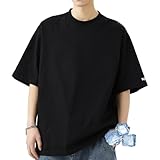 [uptoyou] Tシャツ メンズ 半袖 綿100 8.1オンス 透けない ヘビーウェイト 無地/プリント 接触冷感 大きいサイズ 肉厚生地 ビッグシルエット クルーネック 定番 夏服 男女兼用(M 無地：ブラック)