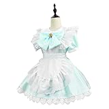 [MEYOIJK] メイド服 コスプレ 萌え コンカフェ メイド 定番 ショート丈 可愛い レース メイドコスチューム 5点セット ロリータ ワンピース レディース メンズ 大きいサイズ 仮装 ハロウィン 女装 人気 学園祭 撮影 (グリーン, L)