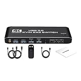 2023 2 in 2 出力 USB 3.0 KVM スイッチャー、4K HDMI 2.0 KVM USB スイッチ HDMI 2.0 x 4、USB-C x2、USB 3.0 x 4 キーボードホットキー付き入力ポート