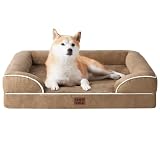 EHEYCIGA 犬 ベッド ペットベッド 防水 猫 ベッド 洗える 犬用 クッション 高反発 取り外せるカバー 滑り止め オールシーズン 中型犬 大型犬(91x68x16.5cm，カーキ)