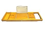 豪華な100 %竹Bathtub Caddy | Sturdy Extendable両側| Bathトレイで構築|リラックスしてた2ドリンクホルダーと調節可能なBook Rest |スマート電話Cut