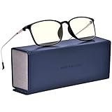 MARSQUEST ブルーライトカットメガネ UVA・UVB・HEVカット 伊達メガネ メンズ 度なし 超軽量17g ステンレス鋼材+PEI材料フレーム 有害光カットメガネ スクエア型 パソコン用メガネ 男女兼用モデル スマホ・パソコン・ディスプレイ対策 ブルーライト対策 テレワーク ゲーム Web会議用 収納ケースとメガネ拭き付き ブラック