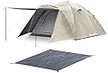 FIELDOOR ワンタッチテント300 【ライトベージュ】 ＆ グランドシート 大型 4～6人用 ドームテント キャンプテント 紐を引くだけの簡単設営 UVカット 耐水 シルバーコーティング キャノピー 簡単