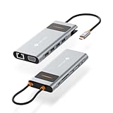 NOVOO 12-in-1 4K@60Hz 3画面モード デュアル 4K@30Hz 収納型 USB C ドッキングステーション USB C HDMI ハブ【2 HDMI+VGA+4 USB+PD 100W急速充電+SD+TF+イーサネット+3.5mm ヘッドフォンジャック】 NEC/Dynabook/MacBook ProM1M2/iPhone 15