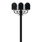 The Hanford Cast Aluminum Triple Mailbox Post System with 3 Economy Mailboxes, Mounting Brackets and
