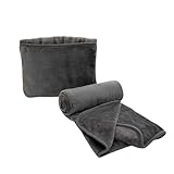 WillerS ブランケット 夏用 毛布 持ち運び 膝掛け 携帯 ひざ掛け 四季適用 ハーフケット 100×140cm ふわふわ あったか フランネル くるんと収納 クッションになる おしゃれ 小さくたためる (ダークグレー, 100*140cm)