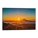 富士山 太陽 アートパネル 赤富士 絵 桜 風景画 ポスター 壁掛け 玄関 風水 開運 装飾画 壁掛け 木枠付きの完成品 (30x40cm)