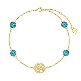 SISGEM 14K リアルゴールド 生命の樹 ブレスレット 女性用 イエローゴールド 人工ターコイズビーズ ステーションブレスレット ハンドリンク ジュエリー 記念日 誕生日 ギフト 妻 彼女 6.5インチ+2インチ、人工ターコイズ, One Size, イエローゴールド ニッケル 金属 イエローゴールド。 ニッケル。 ターコイズ。 金属。, 合成ターコイズ
