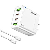 TOPWE 45W 充電器 type-c 急速充電器 4ポート usb-c PD対応 usb c コンセント acアダプター 【PSE認証済・小型・軽量】タイプc iPad iPhone Xperia Galaxy Google Pixel など対応 C-Cケーブル付き(固定式プラグ ホワイト）