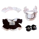 rakulifey 　20cm綿人形の衣装　メイド服　お洋服　ドレス　エプロン　髪飾り　靴　着ぐるみ　ワンピース　ぬいぐるみ服セット　黒　4点セット