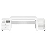 日本製 パソコンデスク チェスト2台付き 木製 ハイタイプ デスク 机 〔3点セット 幅150〕 ホワイト