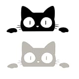 猫 ステッカー 車 反射 カッティングステッカー ねこ ネコ のぞく ひょっこり シール デカール 防水 黒猫 2枚セット 14cm (ブラック1枚ホワイト1枚)