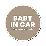 シンプル BABY IN CAR 車 マグネット 全8色 丸型 11cm ベビー ベイビー インカー (ベージュ(艶あり))