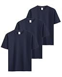 Sukinana 7.7oz tシャツ メンズ 半袖 綿100% 肉厚生地 3/5枚組 透けない 三本針 無地 ヘビーウェイト ティーシャツ 丸首 抗菌防臭 インナーシャツ 吸汗性 複数色選び (JP, アルファベット, XL, ネイビー(3枚組))