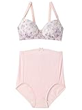 Angeliebe エンジェリーベ マタニティ インナー 花柄 シフォン ブラ ＆ ショーツ 授乳 下着 ブラジャー パンツ 産前 産後 LL ピンク