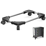 DEWEL CPUスタンド PC収納ボックス PC置き台 キャスター付き 無段階調節 サイズ42～55cm*22～35cm*7cm 熱対策 ほこり対策 多用途 植木鉢台 プリンター台 足元収納 (ブラック)
